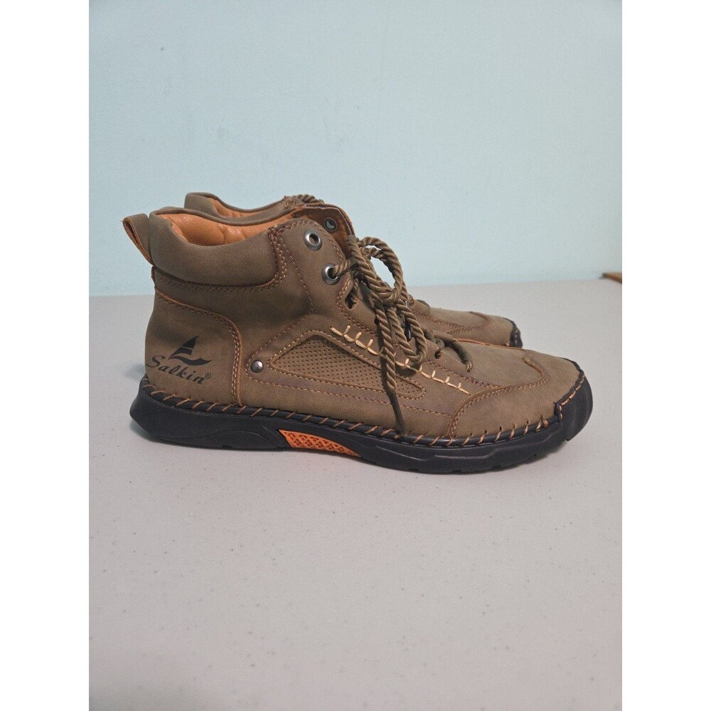 Salkin Barefoot Handmade Leather Boots Brown Lace Up Hiking Men’s 10.5